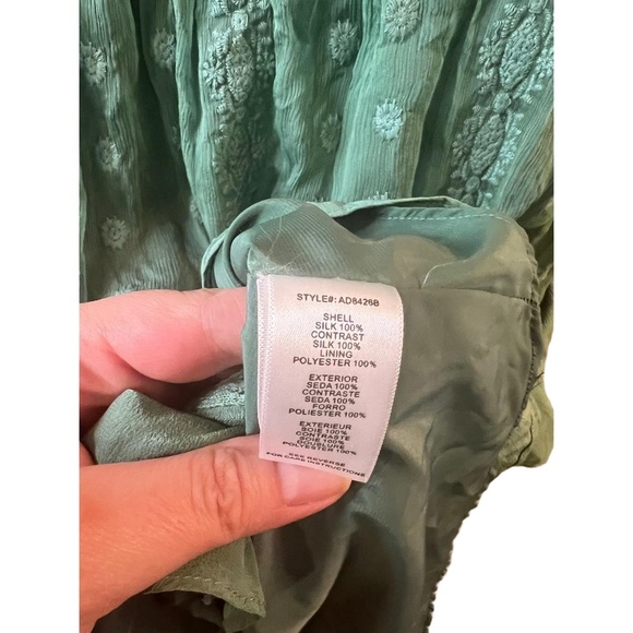 ARYNK Green Floral Silk Sundress Asymmetric Hem Adjustable Strap Button Detail M - Picture 4 of 9